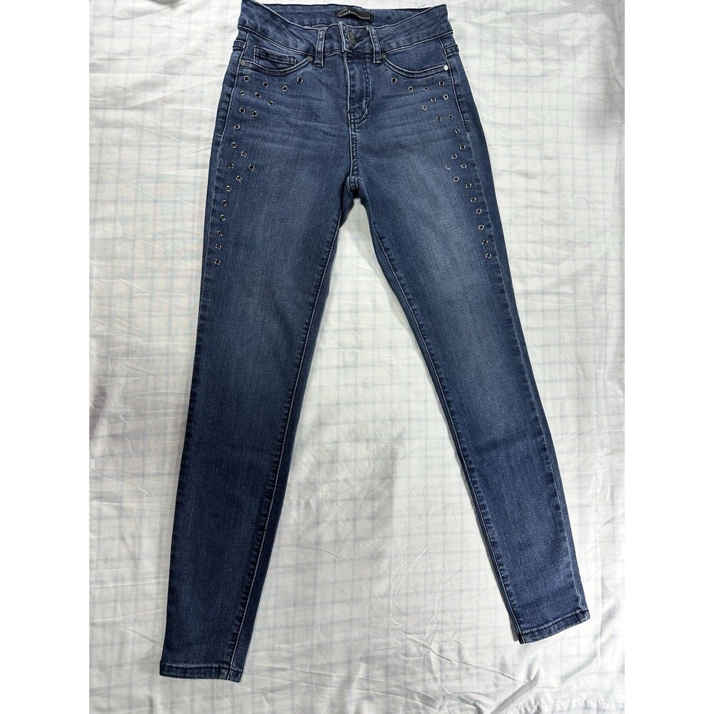 Cred NY Women’s High-Rise Skinny Jeans - Dark Wash Grommet Detail (Size 3/26)